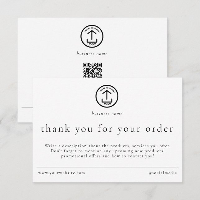 Carte De Remerciements Review Thank You Order Packaging Business Logo (Devant / Derrière)