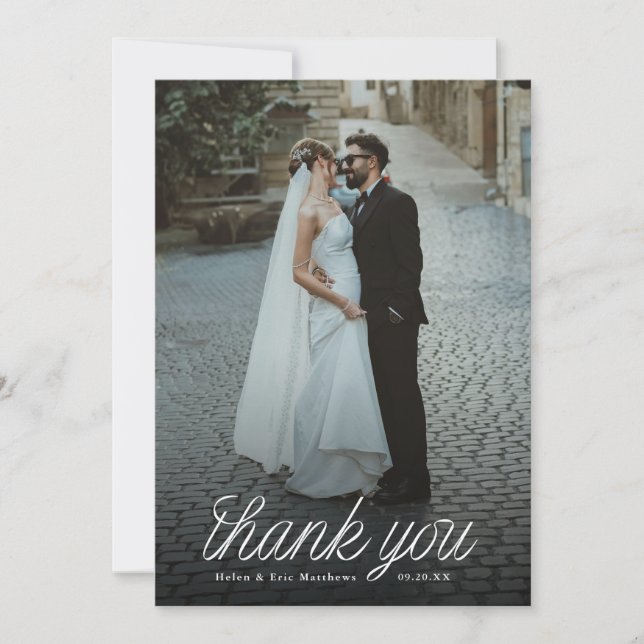 Carte De Remerciements Ribbon Script Minimalist Wedding Photo  (Devant)