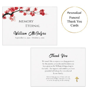 Carte De Remerciements Riche Fleur de Cerisier Rouge Mémorial Orthodoxe