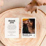 Carte De Remerciements Rien de neuf Retro Super Photo Mariage<br><div class="desc">Un élégant carte de remerciements photo qui correspond à notre collection de Mariages Super Nothing Fancy Just Love Retro. L'avant du design présente votre photo personnalisée et "merci" dans une police rétro et super avec vos noms et la date en simple typographie sans serif. Le dos du design comporte un...</div>