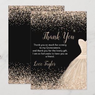 Carte De Remerciements Robe blanche Champagne Quinceanera Faux Paillettes