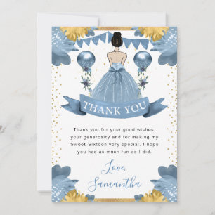 Carte De Remerciements Robe bleu Dusty Brunette Haired Princess Sweet 16