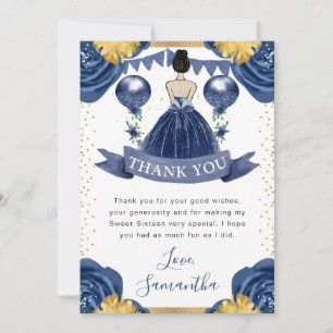 Carte De Remerciements Robe Bleu Marine Brunette Princesse Sweet 16