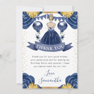 Carte De Remerciements Robe Bleu Marine Princesse aux Cheveux Blonds Anni