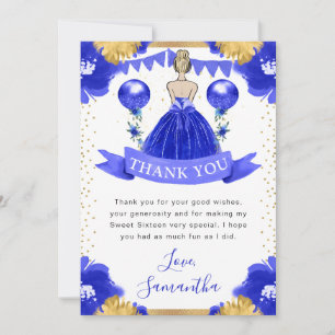 Carte De Remerciements Robe Bleue Blonde Haired Princess Sweet 16