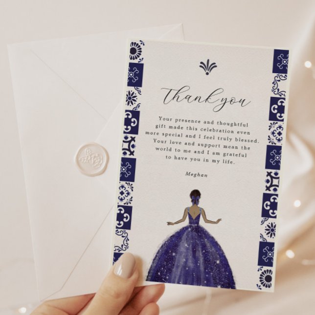 Carte De Remerciements Robe bleue Carreaux muraux Quinceañera (Créateur téléchargé)