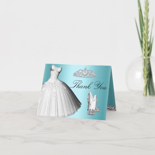 Carte De Remerciements Robe bleue de parties scintillantes d'étincelle et (Devant)