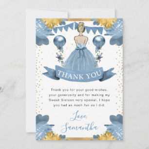 Carte De Remerciements Robe Bleue Poussiéreuse Princesse aux Cheveux Blon