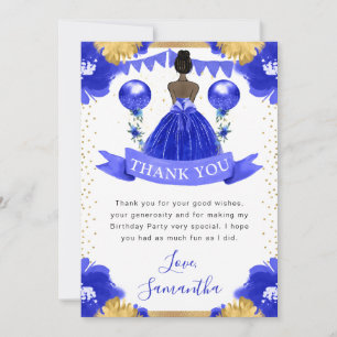 Carte De Remerciements Robe Bleue Princesse à Peau Noire Anniversaire