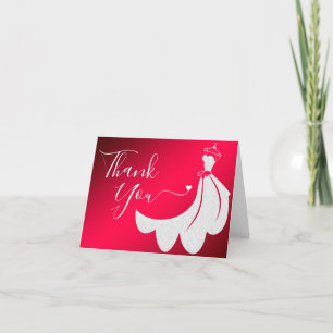 Carte De Remerciements Robe de mariée en dentelle blanche sur fond rouge 
