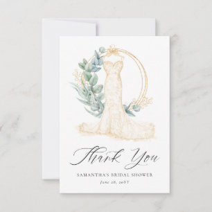 Carte De Remerciements Robe de Mariée Greenery Gold Berries Shower de Mar