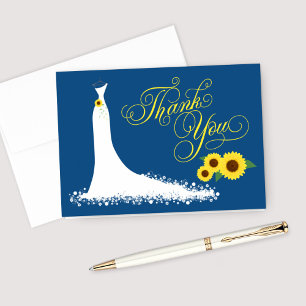 Carte De Remerciements Robe de mariée Navy Tournesol Cadeau de Fiançaille