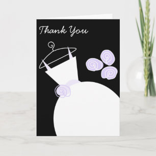 Carte De Remerciements Robe de mariée violette 'Merci' noir vertical
