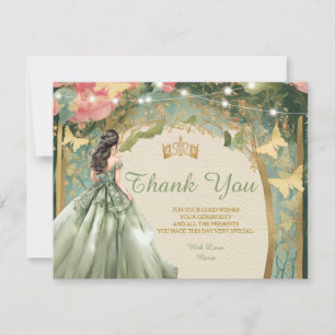 Carte De Remerciements Robe de princesse vert sauge Forêt dorée Mis Quinc