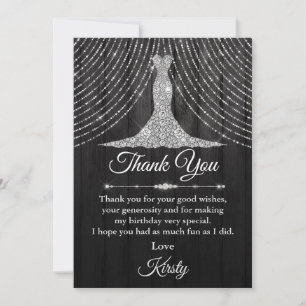 Carte De Remerciements Robe Diamant Noir Argent Anniversaire