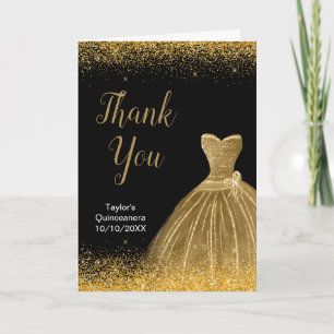 Carte De Remerciements Robe dorée fausse brillance Quinceanera