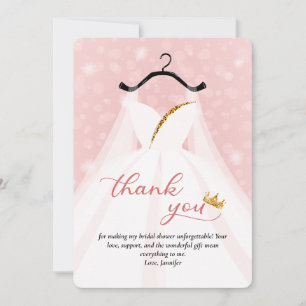 Carte De Remerciements Robe élégante rose et or Fête des mariées Mariage