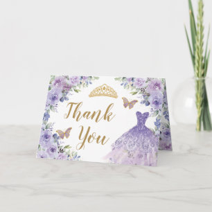 Carte De Remerciements Robe florale violette Lilac Quinceanera Sweet 16