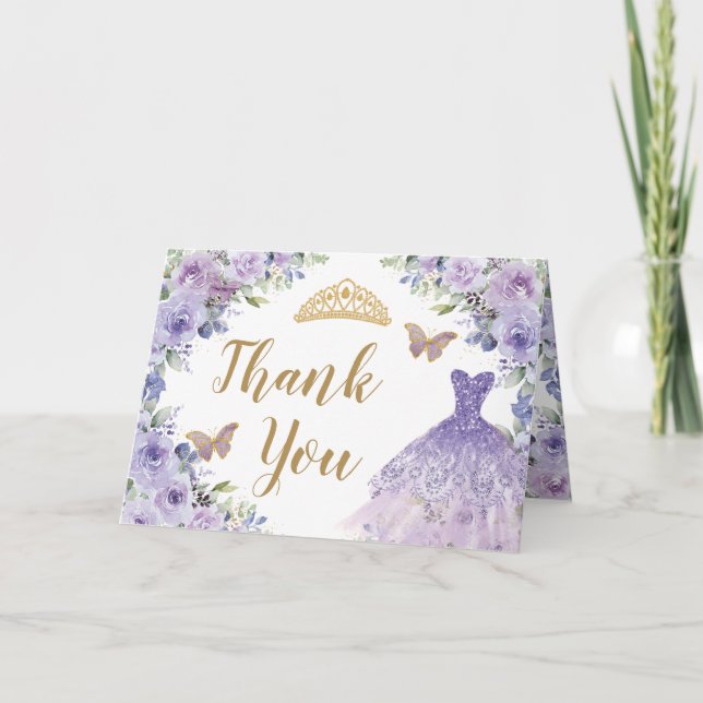 Carte De Remerciements Robe florale violette Lilac Quinceanera Sweet 16 (Devant)