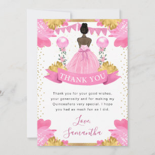 Carte De Remerciements Robe rose princesse à peau foncée Quinceanera