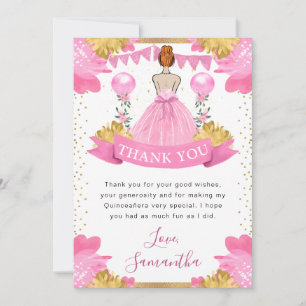 Carte De Remerciements Robe rose princesse aux cheveux roux Quinceanera