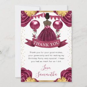 Carte De Remerciements Robe Rouge Bourgogne Princesse Dark Skin Anniversa