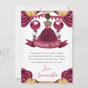 Carte De Remerciements Robe Rouge Bourgogne Princesse Dark Skin Anniversa