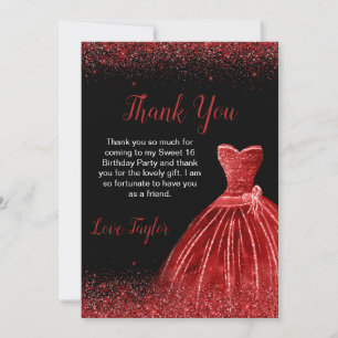Carte De Remerciements Robe Rouge Lumineuse Faux Parties scintillant Douc