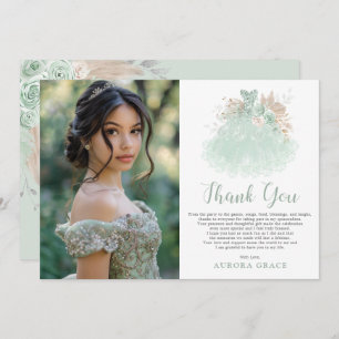 Carte De Remerciements Robe Sage Green Argent Quinceañera Photo Anniversa