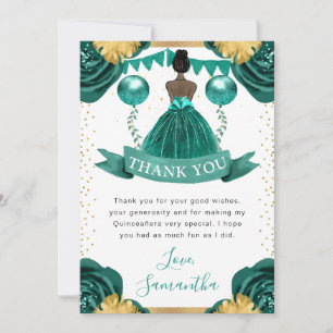 Carte De Remerciements Robe sarcelle Peau foncée Princesse Quinceanera