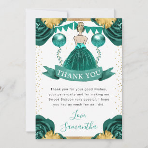 Carte De Remerciements Robe sarcelle Princesse aux cheveux blonds Sweet 1