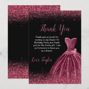 Carte De Remerciements Robe Violet prune Faux Paillettes Sweet 16 Anniver