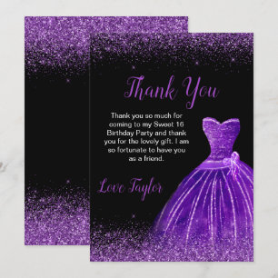 Carte De Remerciements Robe violette foncée Faux Parties scintillant douc