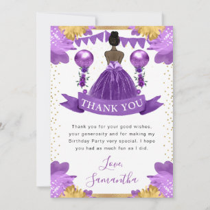 Carte De Remerciements Robe Violette Princesse Peau Noire Anniversaire