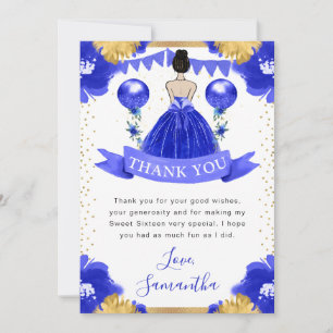 Carte De Remerciements Robes bleues Princesse aux cheveux bruns Sweet 16