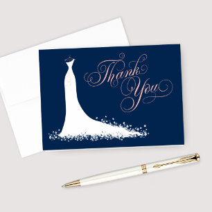 Carte De Remerciements Robes de mariée élégantes Navy et Blush Shower de 