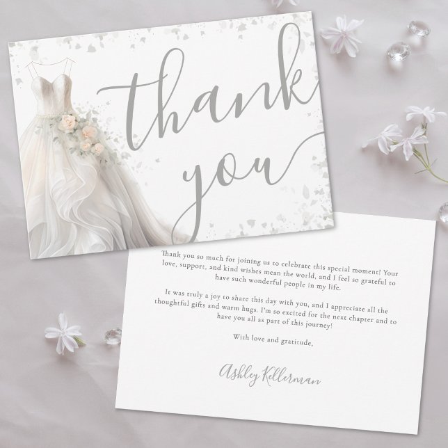 Carte De Remerciements Robes de mariée élégantes pour la fête de douche d (Elegant Wedding Dress Bridal Shower Thank You Card)
