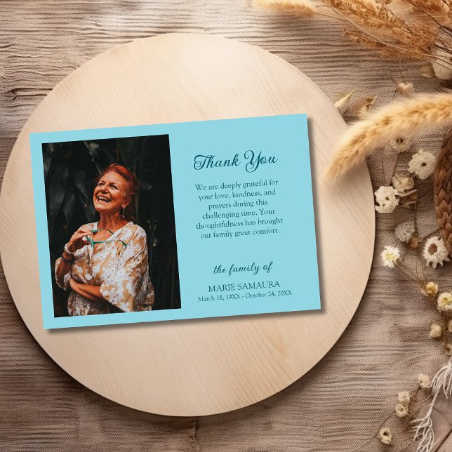 Carte De Remerciements Robin Egg Blue Romantic Customize Photo Funeral  (Créateur téléchargé)