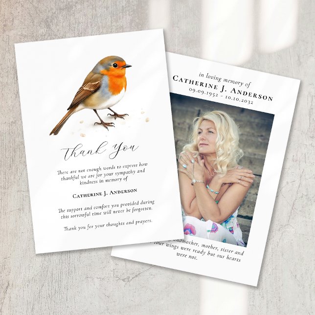 Carte De Remerciements Robin Photo Sympathy Funeral Memorial (Créateur téléchargé)