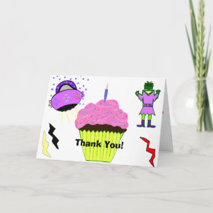 Carte De Remerciements Robot Girl Cupcake rose Anniversaire