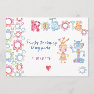 Carte De Remerciements Robots thème anniversaire enfants fête mignonne me