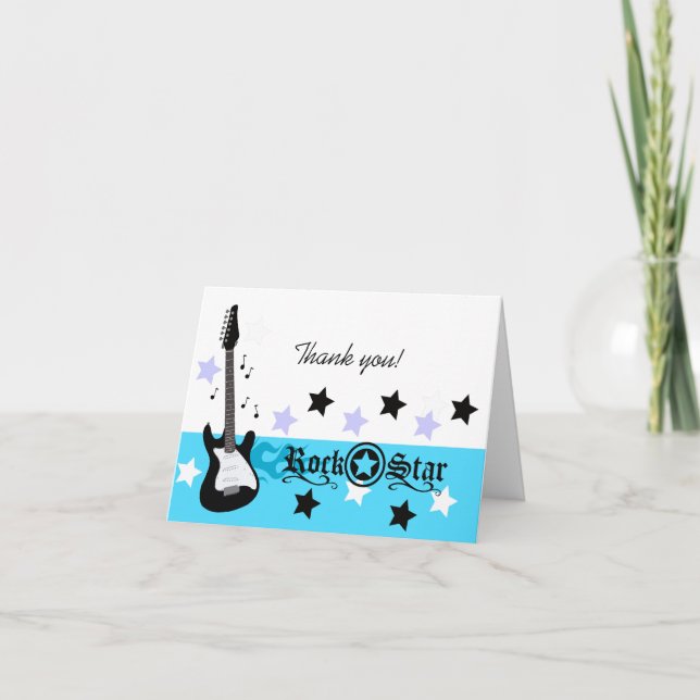 Carte De Remerciements Rock star Guitar *Blue* Thank you Note (Devant)