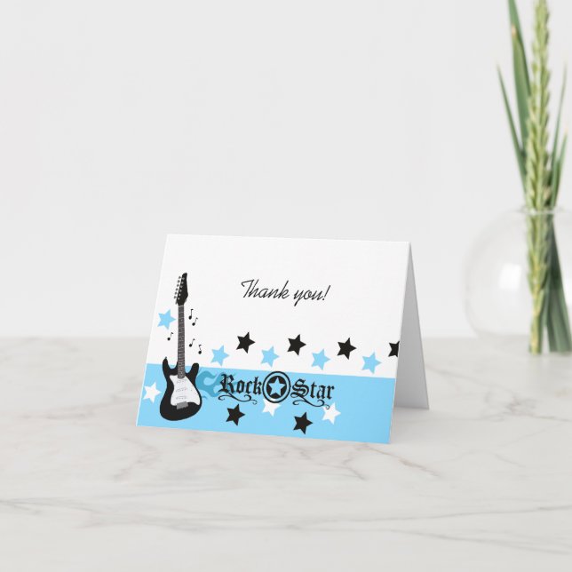 Carte De Remerciements Rock star Guitar *Blue* Thank you Note (Devant)