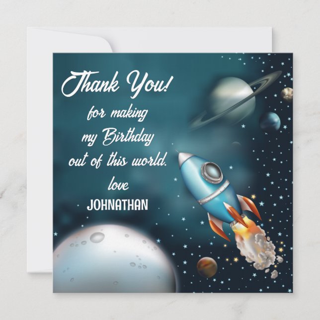 Carte De Remerciements Rocketship Space Adventure Anniversaire (Devant)
