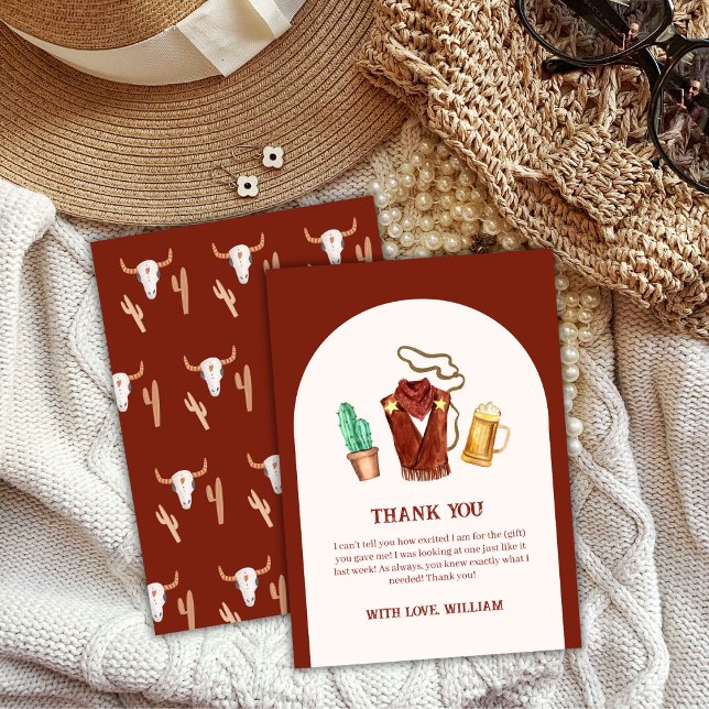 Carte De Remerciements Rodéo Rustique Cowboy Cactus Baby shower d'arc de  (Rustic Rodeo Cowboy Cactus Beer Arch Baby Shower Thank You Card)