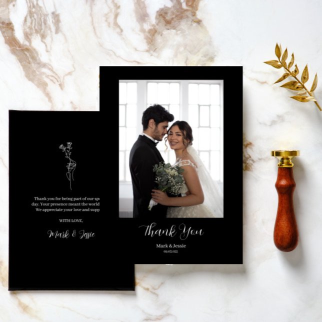 Carte De Remerciements ROE Black & White Simple Photo Mariage (Créateur téléchargé)