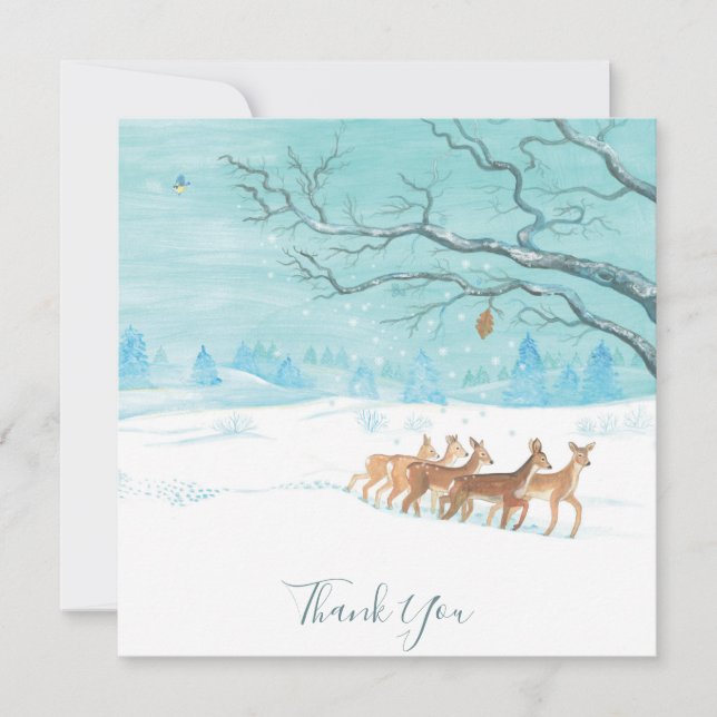 Carte De Remerciements Roe Deer Group en hiver (Devant)