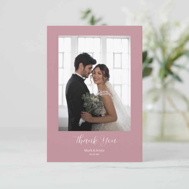 Carte De Remerciements ROE Mariage photo simple rose et blanc (Debout devant)