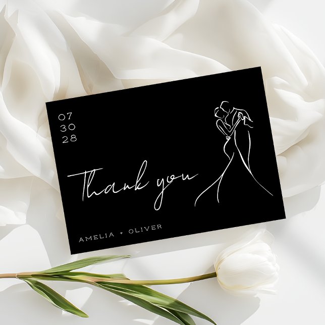 Carte De Remerciements Romantic Black and White Lovely Modern Wedding (Créateur téléchargé)