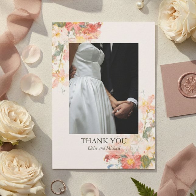 Carte De Remerciements Romantic Blush Painted Floral Wedding (Romantic Blush Painted Floral Wedding Thank You Card)